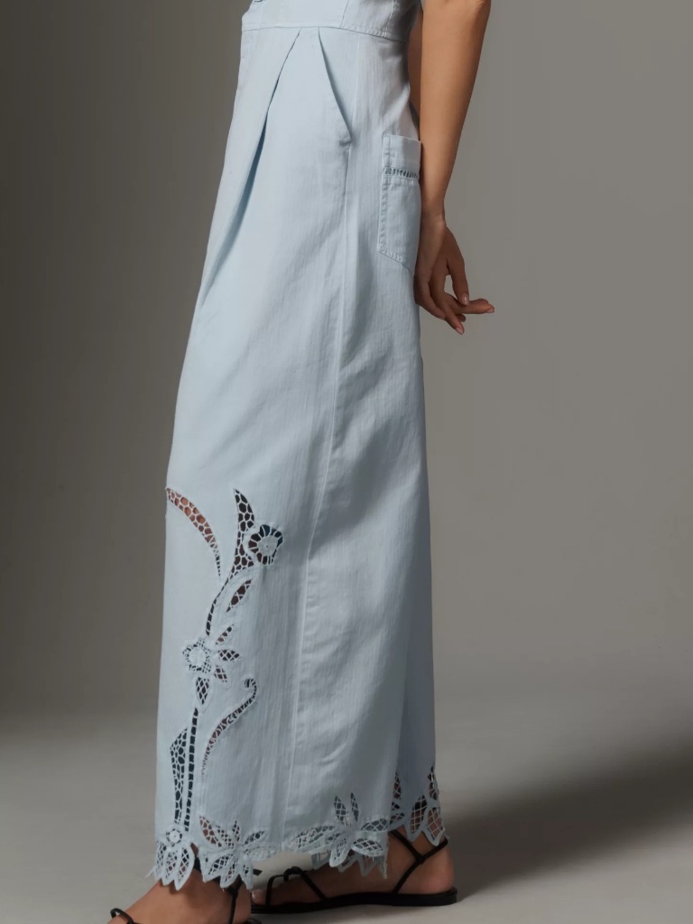 Anthropologie Eyelet Washed Overalls Light Blue Cotton Wide-Leg Jumpsuit NWT - Picture 4 of 4